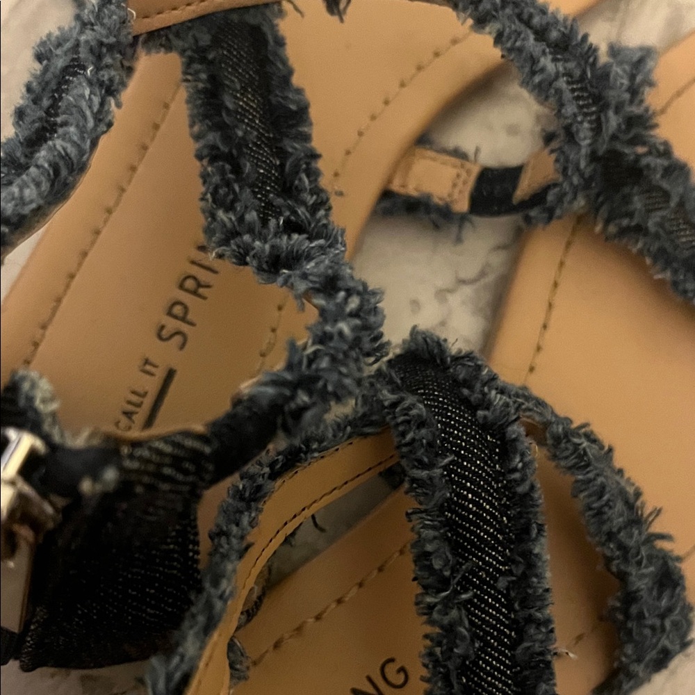 Soda Denim and Tan Strappy Sandals - Picture 16 of 16